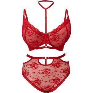 Killstar ✦ Sheer Evil Bra & Panty Set ✦ Scarlet Lace Choker Strap Gothic NWT